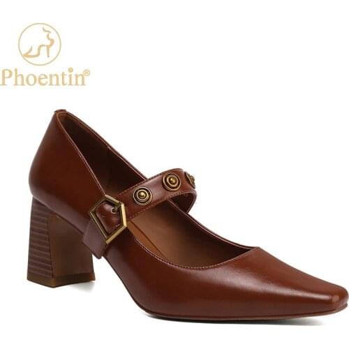 Phoentin 2021 spring new retro Genuine Leather mary janes for woman Pointed toe high heels shoes ladys elegant pumps FT1328