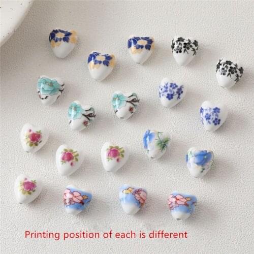 100pcs/lot color flowers pattern print cartoon hearts shape Straight hole Ceramic beads diy jewelry earring/bracelet accessory
