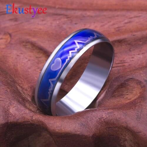 2019 New Mood Ring Changing Color Heartbeat Ring ECG Ring Colorful Discoloration Couple Ring