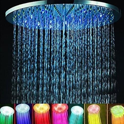 8" 7 Colors Automatic Changing Round Top Shower Head Bathroom LED Light Rain