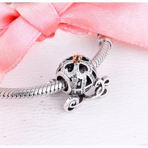 CKK 14K Real Gold Beads 925 Sterling Silver jewelry Cinderella Pumpkin Coach Charm fit Charms Bracelet DIY free shipping 02185K