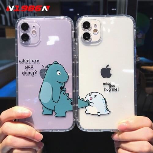 N1986N Phone Case For iPhone 12 Mini 11 Pro X XR XS Max 7 8 Plus SE 2020 Fashion Cute Lovely Dinosaur Clear Soft TPU Couple Case
