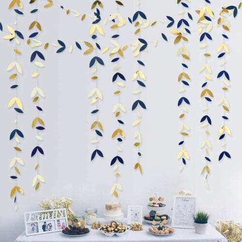4M Navy Blue Beige Gold Party Decorations Paper Leaf Garland Hanging Leaves Streamer Banner for Birthday Wedding Party Supplies