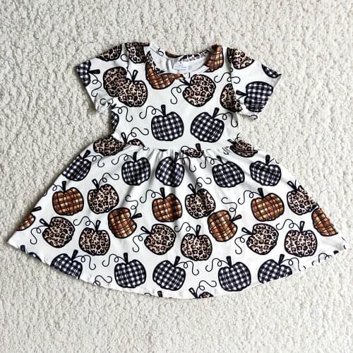 Ready To Ship Clothes Toddler Girl Pumpkin Pattern Twril Dress Kids Short Sleeve Frock For Party Hallowen Items