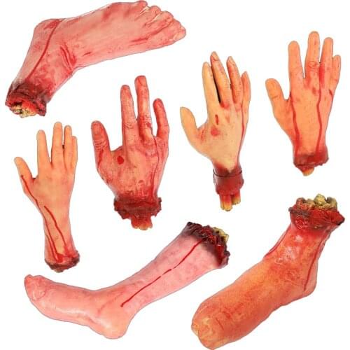 Halloween Horror Props Bloody Hand Haunted House Party Decoration Scary Fake Hand Finger Leg Foot Brain Heart Halloween Supplies
