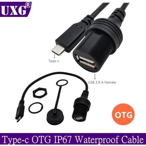 Type-C waterproof to USB 2.0 female USB-C OTG waterproof AUX embedded panel mounting cable for car, ship, motorcycle dashboard