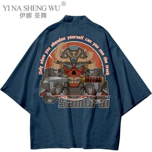 Casual Style Kimono Chinese Anime Print Men Japanese Traditional Casual Loose Thin Set Of Coat And Pants Harajuku Asian Clothes