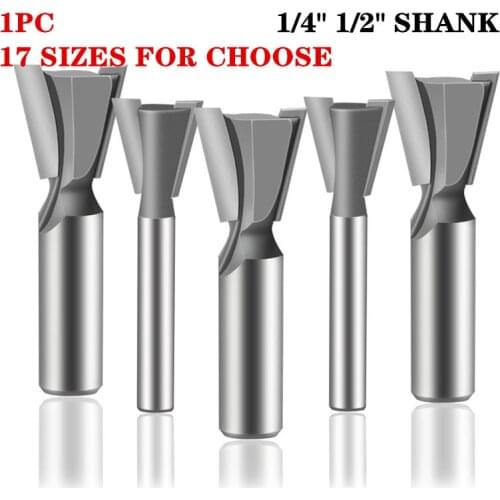 1pc 6.35mm 1/4" Shank Rod Dovetail Router Bit 12.7mm 1/2" Shank Swallow Tail Woodworking Etching Milling Tools For Wood Cutter
