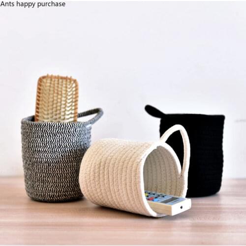 Cotton Thread Woven Basket Hanging Basket with Handle Storage Box Small Cosmetic Tube Home Desktop Decoration Organize Basket