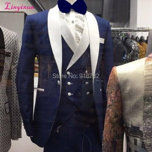 Costume Homme 2018 Blue Business Party Suits With Pants Formal Dress Mens Suits Wedding Groom Tuxedos For Men Bridegroom
