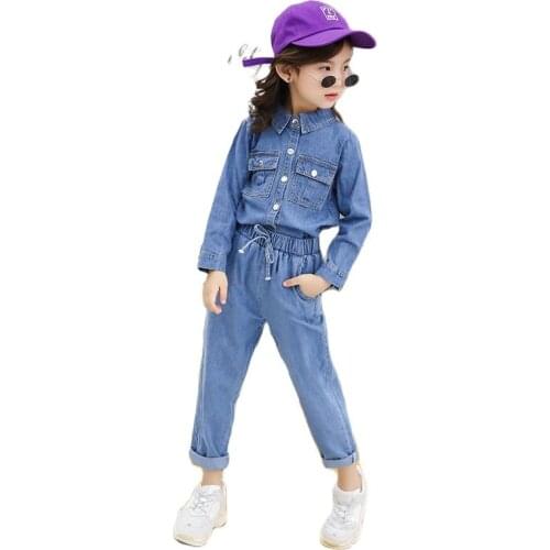 2021 Kids Baby Girls Jacket Andpants Autumn Spring Children Denim Suit Children Teenagers Outerwear Coat Bow Belt For Kids 3-14t