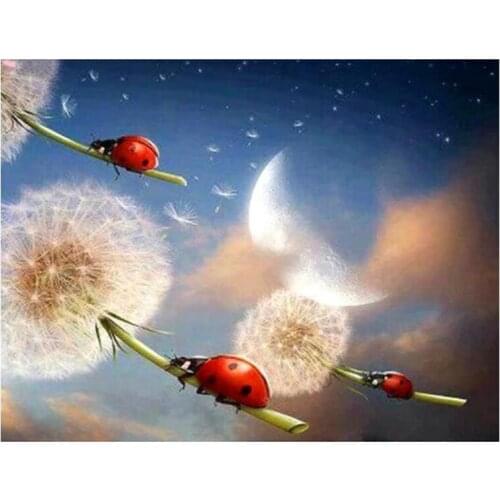 Square/Round Drill 5D DIY Animal Cute "Dandelion Ladybug" 3D Embroidery Cross Stitch Diamond Painting Home Decor XN817