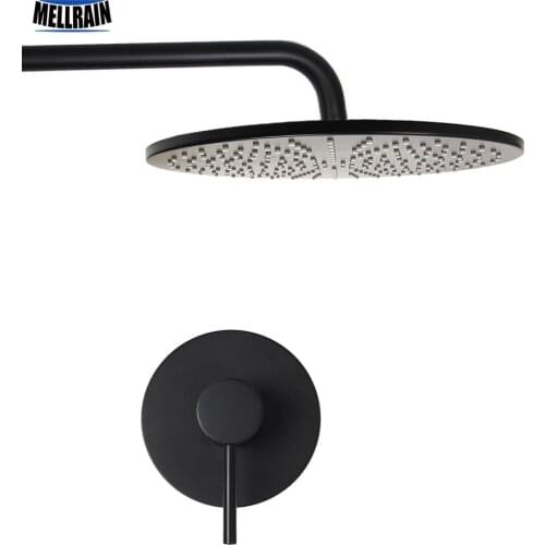 Brass black bath shower set wall mounted quality single way water brass mixer faucet rain shower head 8 10 12 inch size choice