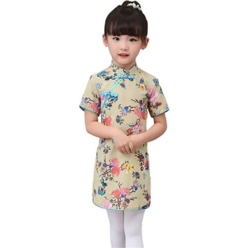 Printed Hanfu Fashion Childrens Dress Cheongsam Retro Slim Breathable National Style Chinese Cheongsam qipao dress