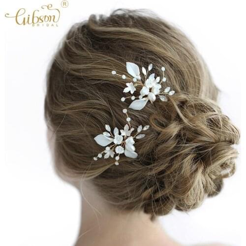Porcelain Flower Hair Pin Set Opal Crystal Bridal Hair Jewelry Accessories Wedding Headpiece Clips