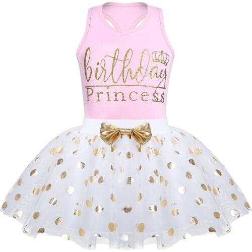 Infant Baby Kids Girls Birthday Princess Outfit Sleeveless Letter Vest Tops+Polka Dots Party Tutu Skirt Set For First Birthday