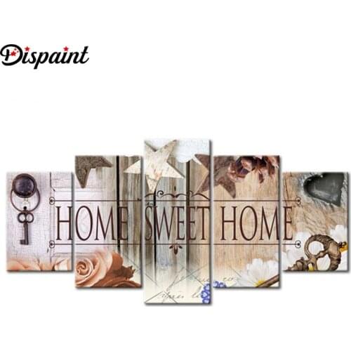 Dispaint 5pcs Full Square/Round Drill 5D DIY Diamond Painting "Home Sweet Home" Multi-picture Combination Embroidery 5D Decor