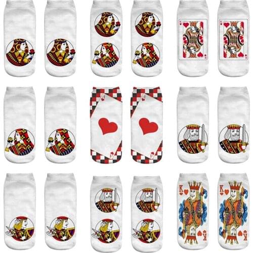 3 Pairs 3D Print Art Socks Womens Fashion Kawaii Unisex Poker Casual Funny Socks Summer Breathable Socks Female Low Ankle Sock
