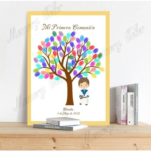 Personalized Primera Comunion Guestbook Custom Theme Name Date Fingerprint DIY Guestbook For Boys Girls Holy Communion Souvenir