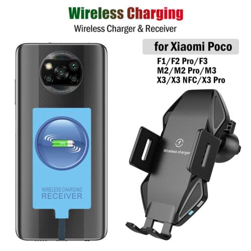 Qi Car Wireless Charging for Xiaomi Poco X2 X3 NFC X3 Pro M2 M3 F1 F3 F2 Pro Wireless Charger&Type-C Receiver Car Charger Holder