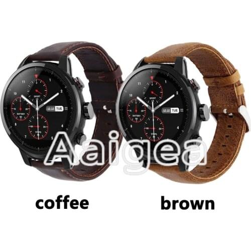 Crazy Horse Genuine Leather Watch Strap for Huami Amazfit Stratos 2 2s 3 Classic Buckle Smart Watch Replacement watchband
