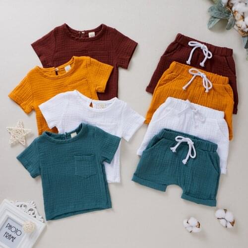Boys And Girls Baby Clothes Summer Trend Comfortable Linen Cotton Casual Short-sleeved Shirt + Shorts 0-4 Childrens Suit