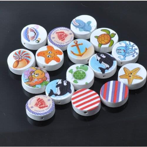 Mixed Ocean Paintied Wooden Spacer Beads For kids handwork Jewelry 20mm 20pcs MT0365