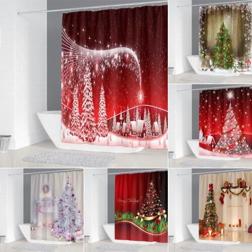Christmas Tree Fabric Shower Curtains Winter Snow Forest Fir Bathtub Bathroom Decoration Bath Curtain with 12 Hooks Large Size