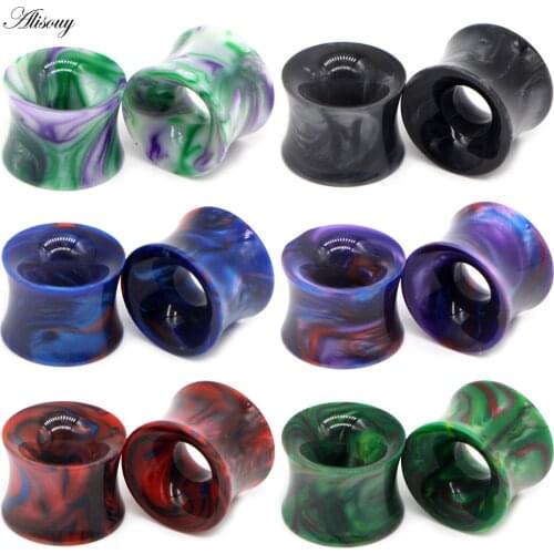 Alisouy 2pc Acrylic Colorful Hollow Ear Tunnel Plugs Piercing Double Flared Earring Gauges Piercings 6mm-14mm For Unisex Jewelry