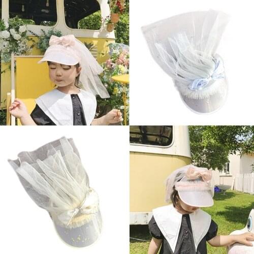 D0LF Toddler No Top Sun Breathable Non-glare Girls Sun Cap Pre-curved Visor with Bow Decor Neck Flap Summer Accessories