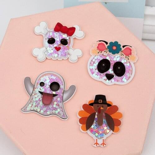 Xugar Skull Ghost Acrylic Quicksand Shakers Accessories 4pcs Cartoon Flat Back Stickers Phone Case Decor DIY Hair Bows Crafts