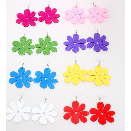 YingWu Womens handmade Wooden Mixed Color Womens Wood Flower Earrings Summer Party Gift