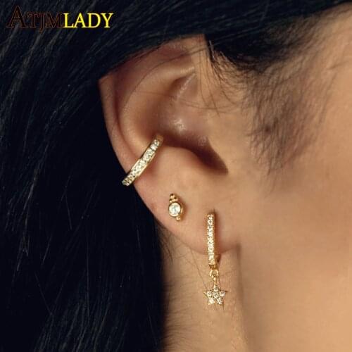 New Rushed Brincos Earrings Earings Delicate Cute Cz Tiny Mini Minimalist Girl Women 925 Sterling Dangle Small cz Star Earring
