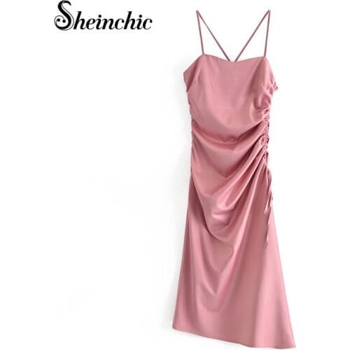 Sexy Spaghetti Strap Draped Long Party Dresses Women Evening 2021 Summer Pink/green Maxi Dress Robe Femme