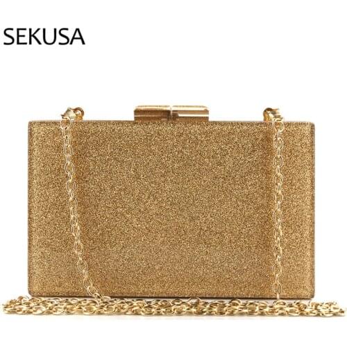 Golden Metal Women Sequined Evening Bags Flap Design Party Day Clutch Fashion Female New Design Holder Purse