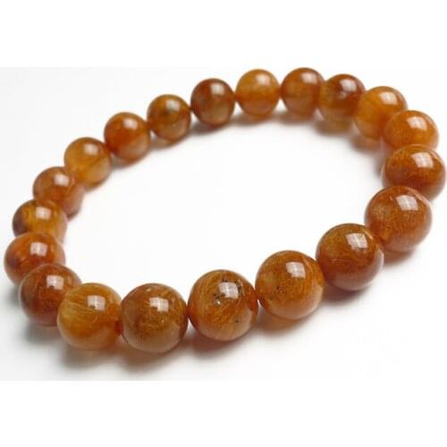 10mm Natural Genuine Brailian Copper Hair Rutilated Quartz Crystal Round Clear Beads Stretch Charm Bracelet Free Shipping