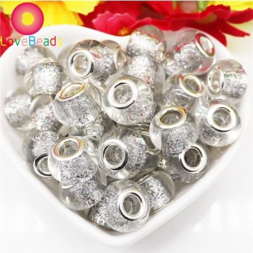 10Pcs White Glitter Powder Clear Glass Murano Large Hole European Beads Fit Pandora Bracelet Snake Chain Pendant Charms Jewelry