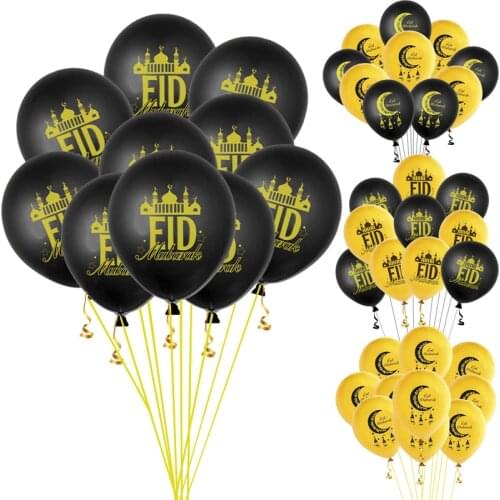 10pcs/set 12inch Eid Mubarak Black Gold Latex Balloons Star Moon Foil Balloon Islam Muslim Festival Celebration Party Decoration