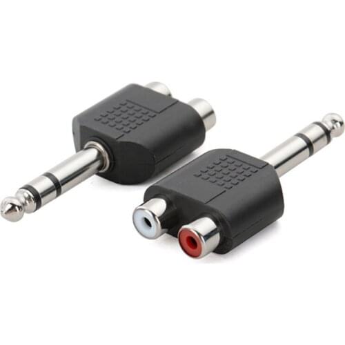 10pcs/lot Audio Adapter 6.35mm 1/4" Male Stereo Plug To Dual RCA Female Jack Audio Connector
