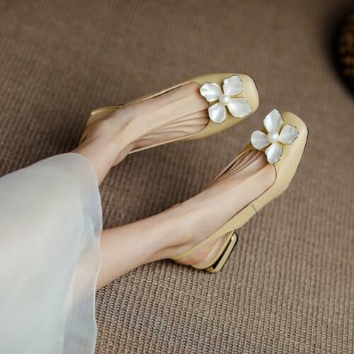 2021 New Flat Bottom Half Pack Sandals Summer Lady Shoe French Retro Fashion Female Caucal Genuine Cowhide Leather Shoe