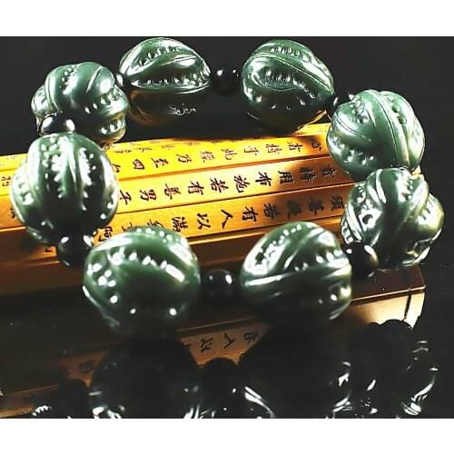 Genuine Natural Xinjiang Hetian Jade Bracelet For Men Real Green Jades Stone Beads Elastic Beaded Bracelet Jewelry Accessories