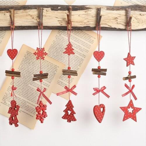 Diy Red Christmas Snowflakes Star Tree Wooden Pendants Ornaments Home Christmas Party Xmas Tree Women Girls Kid Gift Decorations