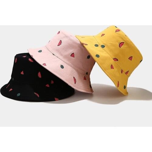 Cartoon Watermelon Printed Reversible Bucket Hat Men Outdoor Hip-Hop Fisherman Cap Street Beach Bob Women Double Side Panama Hat