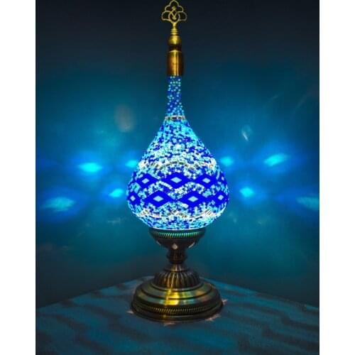 Handmade Oval Tower Turkish Moroccan Mosaic Authentic Vintage Art Deco Table Bedside Lamp, 6 Colors