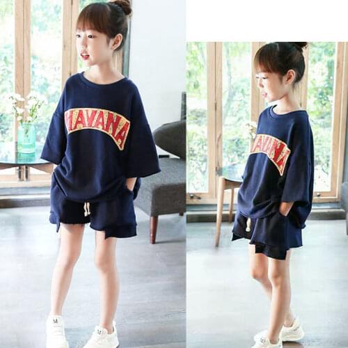 2021 Summer Clothes For kids Girls Fashion Letter T Shirt Shorts Teenager Clothing Outfits Casual 3 4 5 6 7 8 9 10 11 12 year