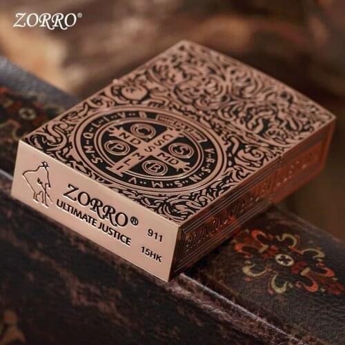 Zorro Kerosene Lighter Retro Creative Windproof Increased Heavy Armor 911 Armor Etching Big Constantine Movie1:1 Model 182g