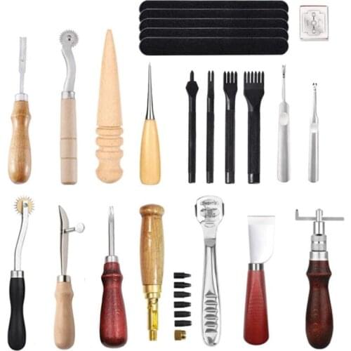 Leather Craft Tools Kits Hand Sewing Stitching Punch Carving Work Saddle Groover Set Accessories DIY Tools