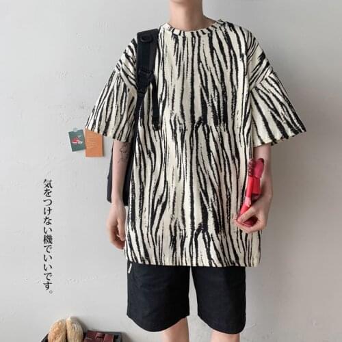 Summer Cotton Striped T-shirt Mens Fashion Retro Casual T Shirt Men Streetwear Korean Loose Short-sleeved Tshirt Mens Tops