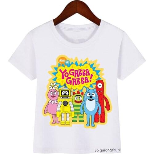 2021 hot sale childrens tshirt funny yo gabba gabba graphic print boys t-shirts summer fashion cartoon girls t shirt white tops