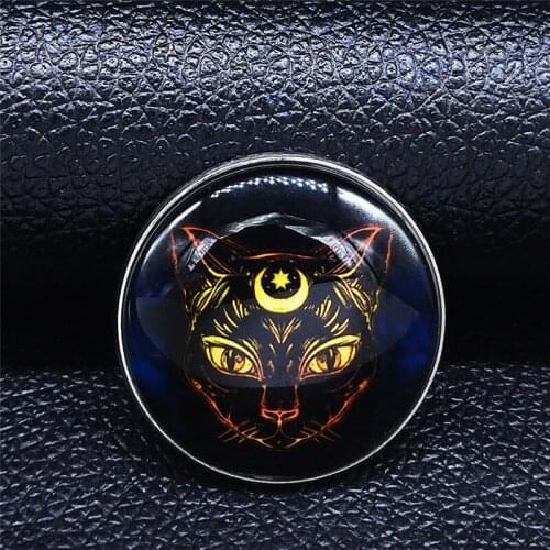 Witchcraft Moon Cat Stainless Steel Glass Brooches for Women/Men Silver Color Brooch Jewelry regalos para mujer X34S05